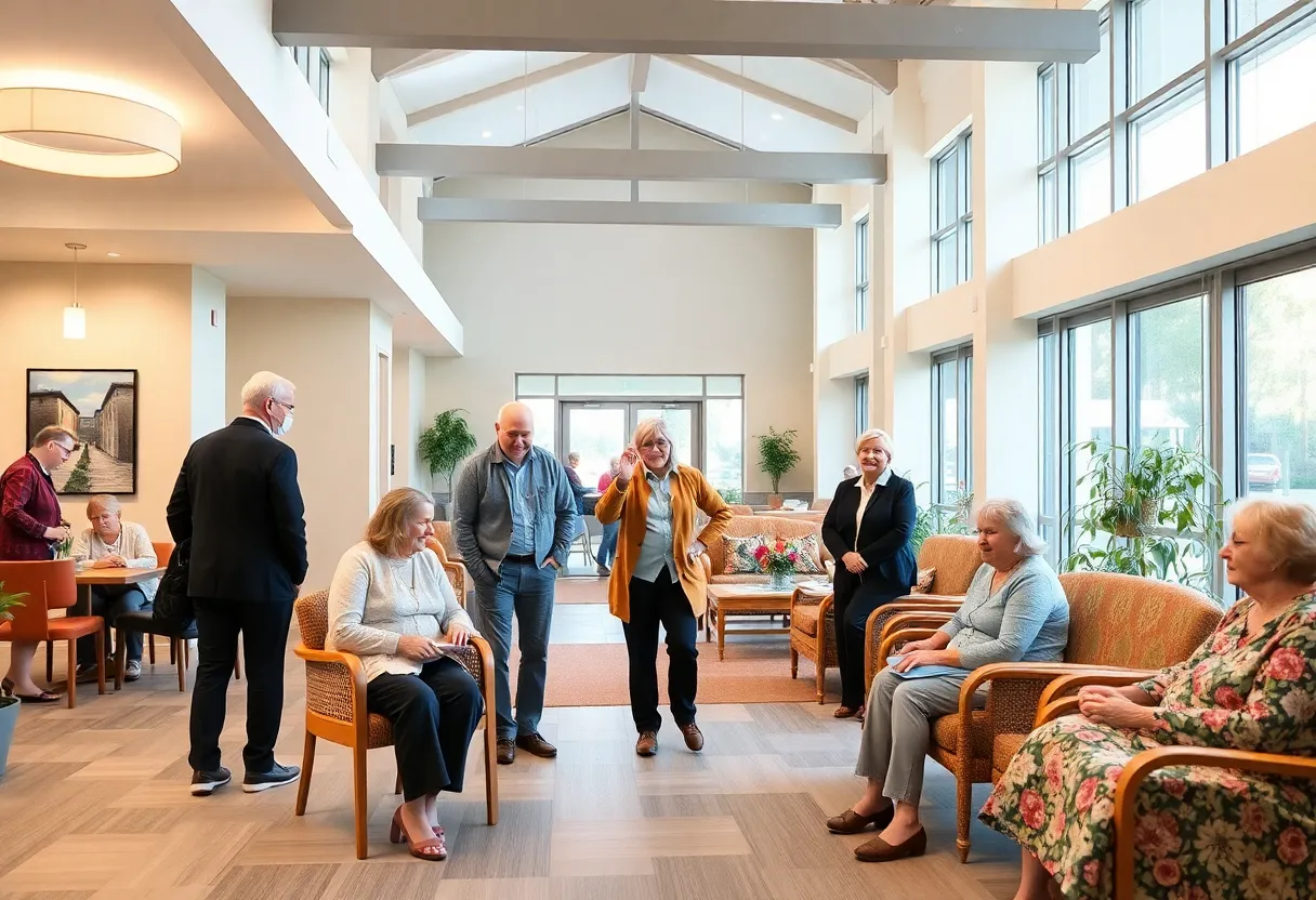 Residents and staff engaging in an assisted living community