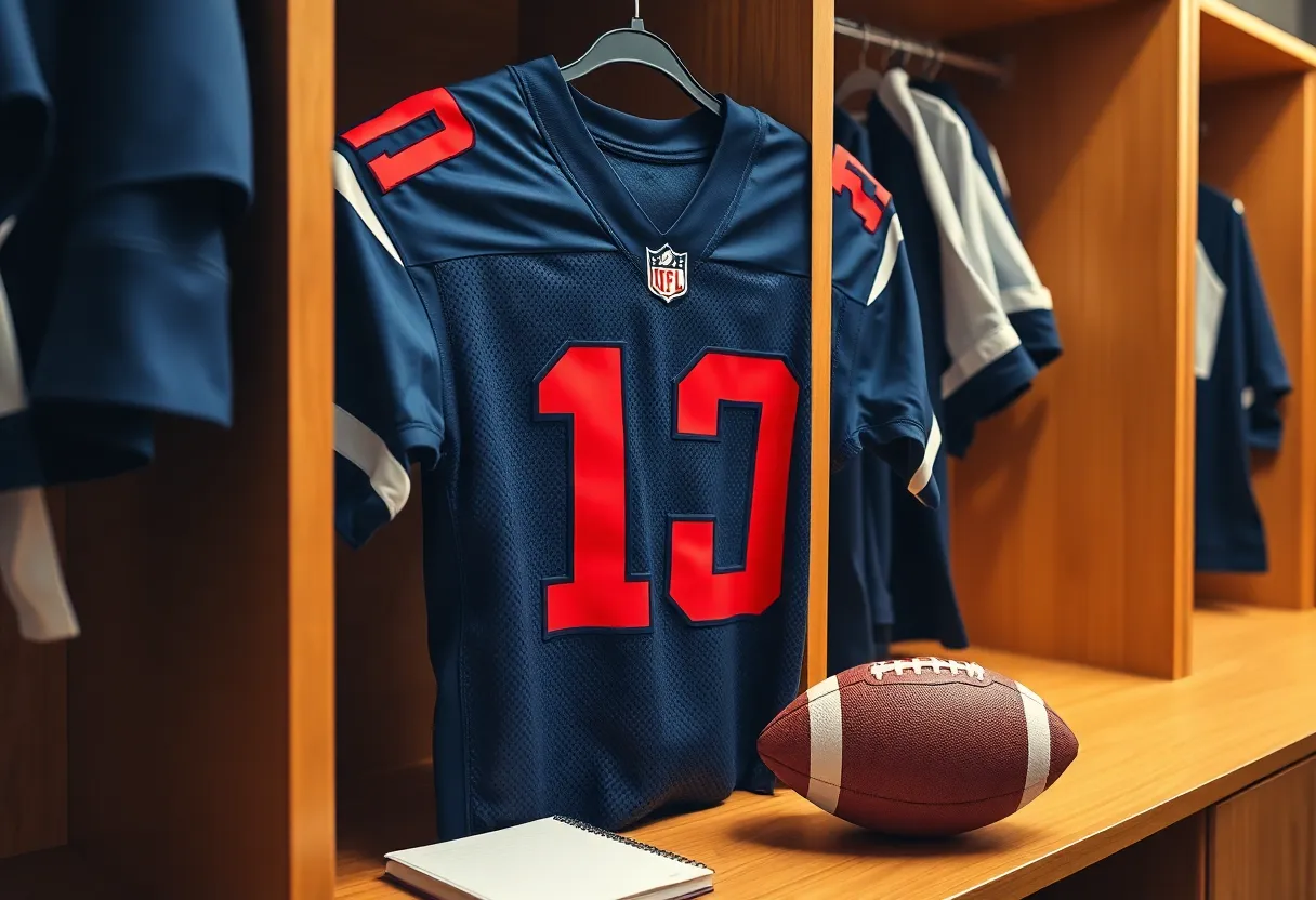 Jersey number 14 hanging in a locker