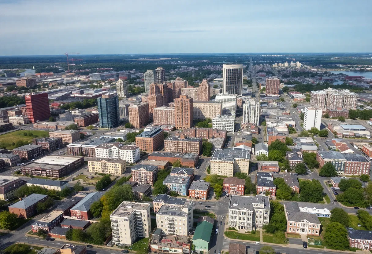 Urban landscape showing construction sites in Baltimore