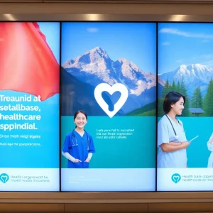 Digital screens displaying healthcare recruitment ads in British Columbia
