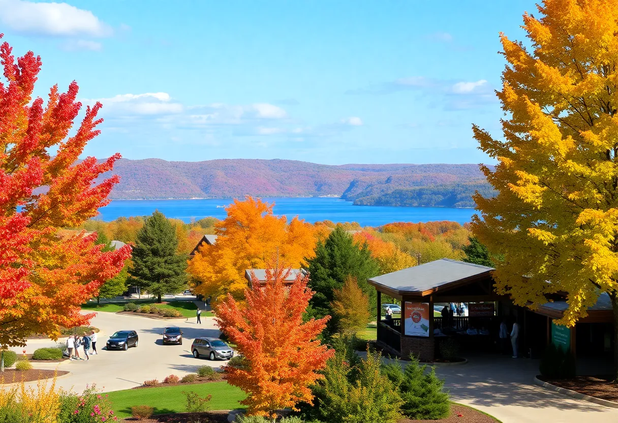 Autumn foliage in Branson Missouri with scenic views of Table Rock Lake