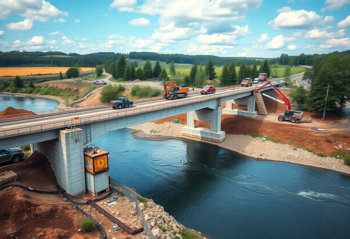 Bridge under construction in Caroline County over a river.