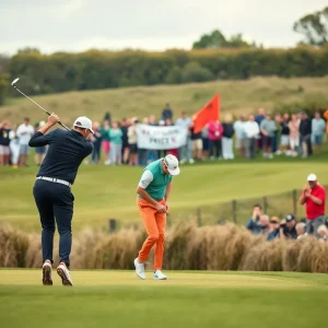 Golfers competing in the British Open championship.