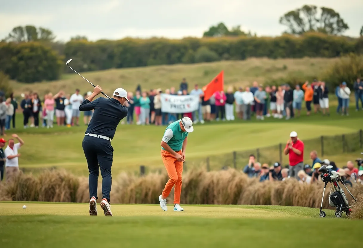 Golfers competing in the British Open championship.