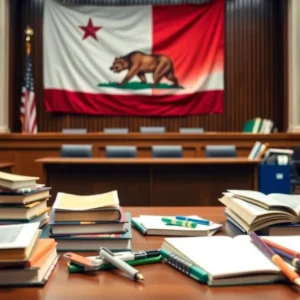 Courtroom representing California education funding lawsuit