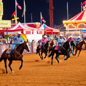 Crowd enjoying the California Rodeo Salinas with rodeo events and carnival attractions