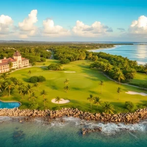 Scenic view of Casa de Campo Resort with golf courses and tropical landscape