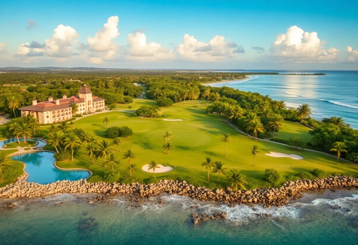Scenic view of Casa de Campo Resort with golf courses and tropical landscape