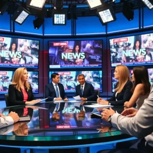 Journalists in a CBS news newsroom discussing changes