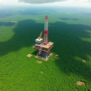 Aerial view of an oil rig in Guyana representing Chevron's acquisition of Hess.