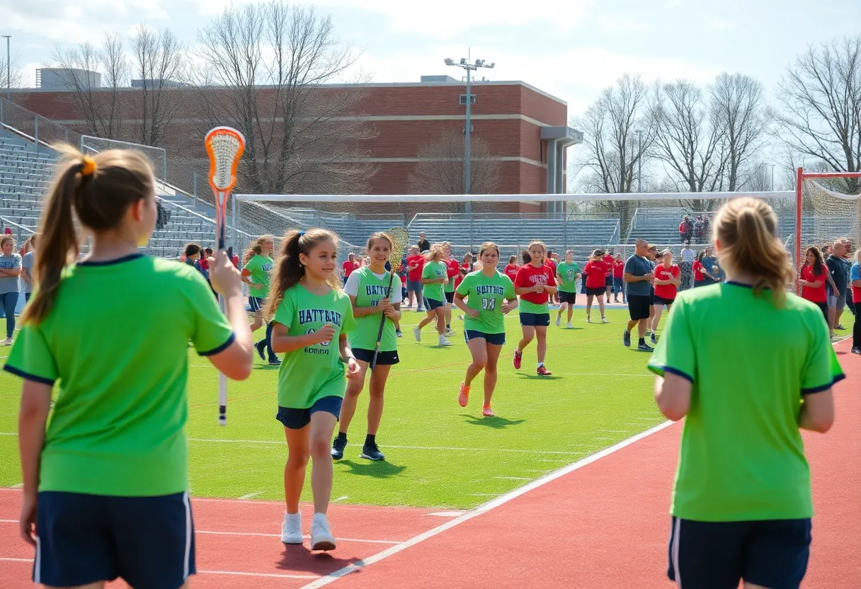 A montage of high school spring sports activities in Cincinnati, including lacrosse, volleyball, and track events.