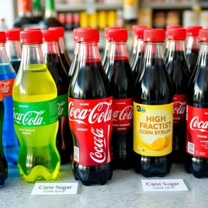 Coca-Cola products with cane sugar and high-fructose corn syrup labels