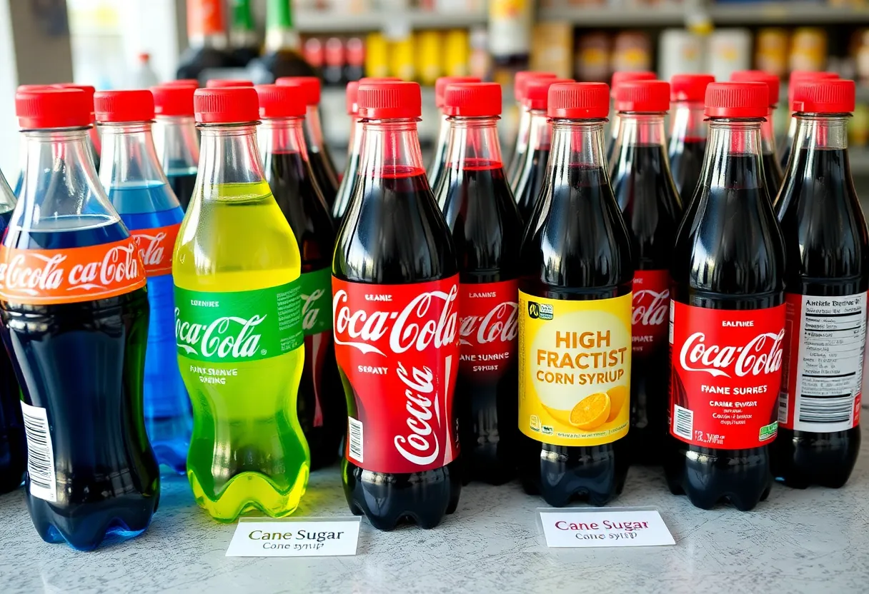 Coca-Cola products with cane sugar and high-fructose corn syrup labels