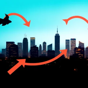 Illustration depicting corporate migration from California to Texas.