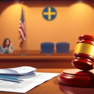 Illustration of a courtroom scene focusing on medical bill legislation