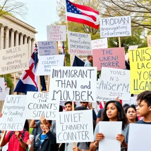 Students protesting against ICE activities near CSU LA.
