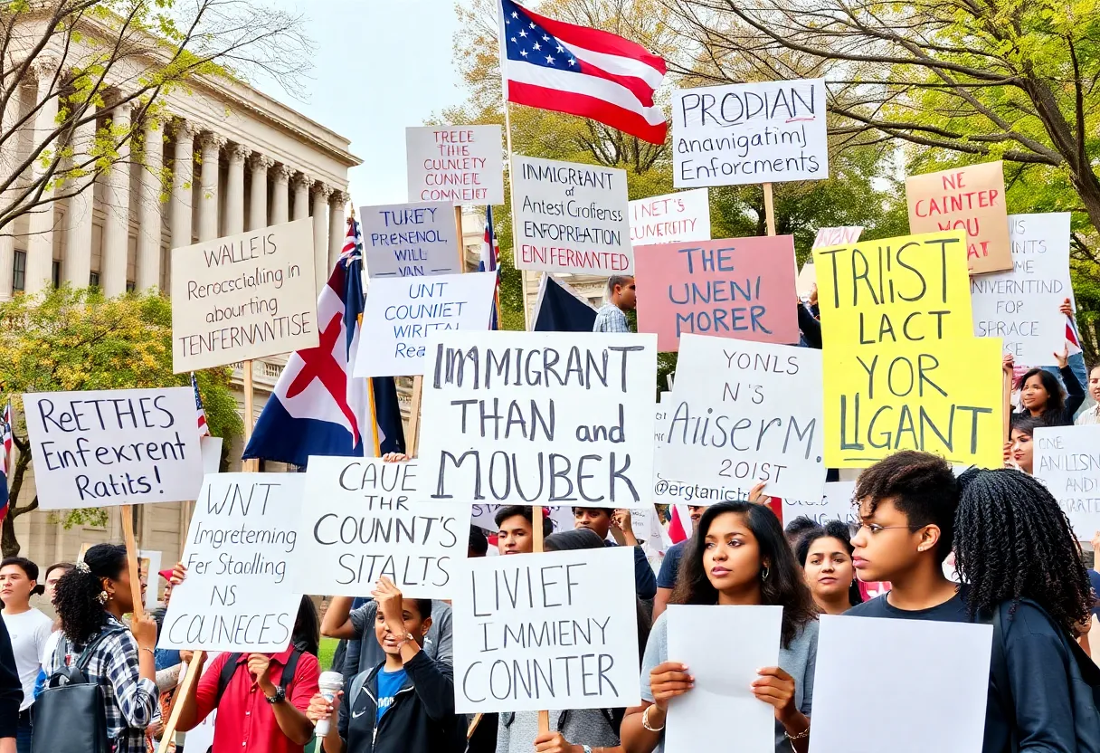 Students protesting against ICE activities near CSU LA.