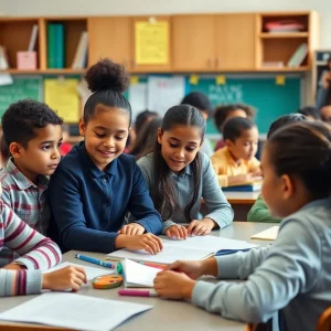 Students in a diverse classroom engaged in learning