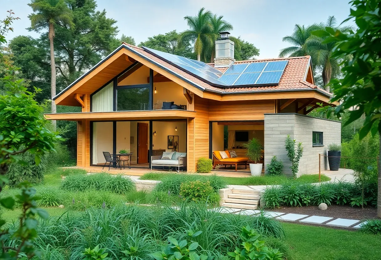 A sustainable home highlighting eco-friendly construction features.