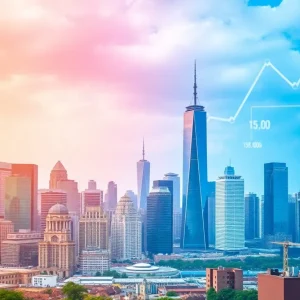 A vibrant city skyline symbolizing economic dynamism and market activity.