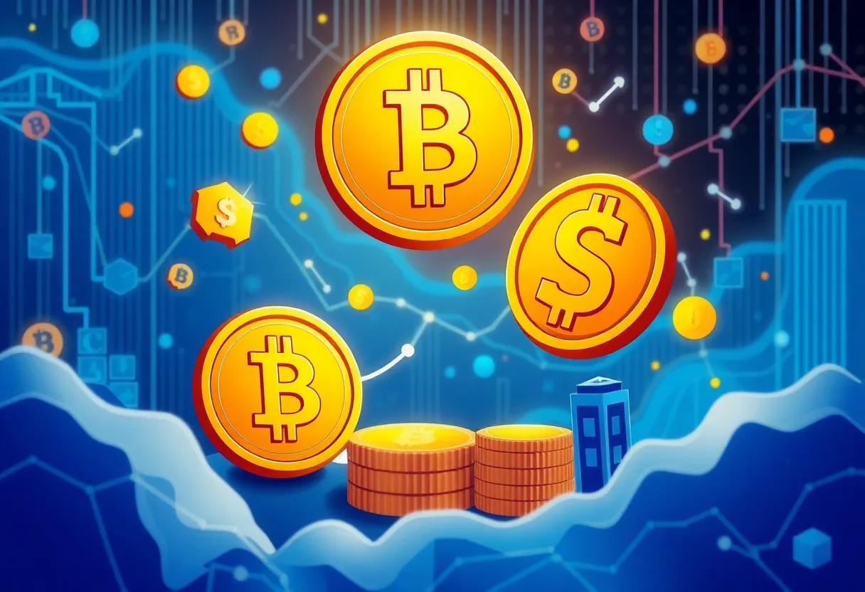 An artistic representation of stablecoins in the digital financial landscape.
