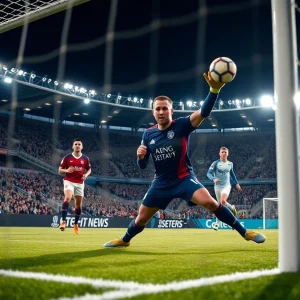 Goalkeeper making a save during a soccer match