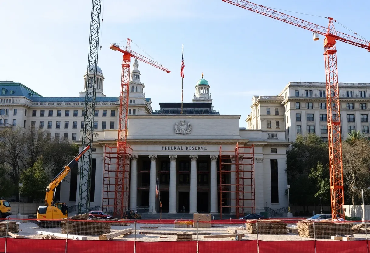 Construction site view of the Federal Reserve during renovations