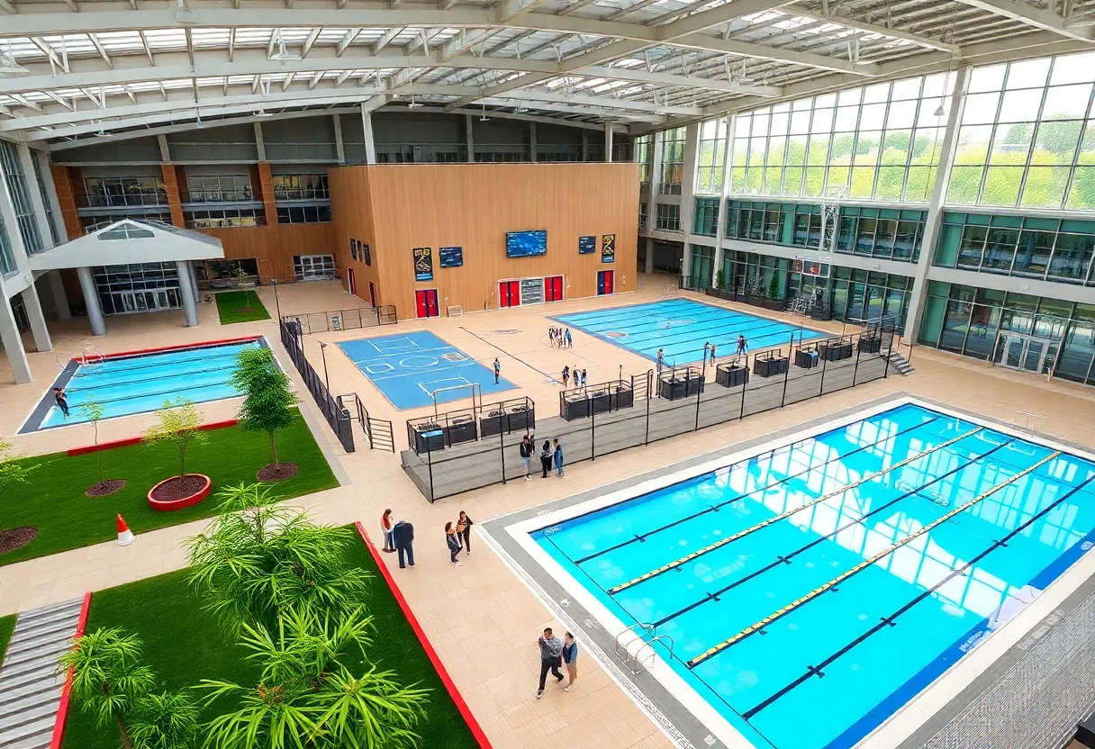 Concept image of the Gadsden Athletic Center showing sports facilities and green spaces