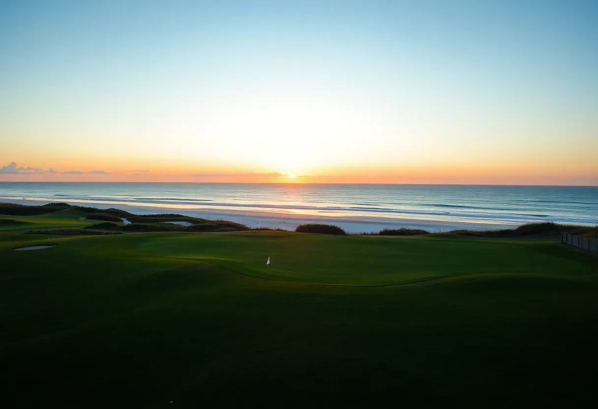 Coastal golf course in Gulf Shores, Alabama at sunset