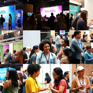 A collage of health events in Los Angeles featuring wellness activities and community engagement.