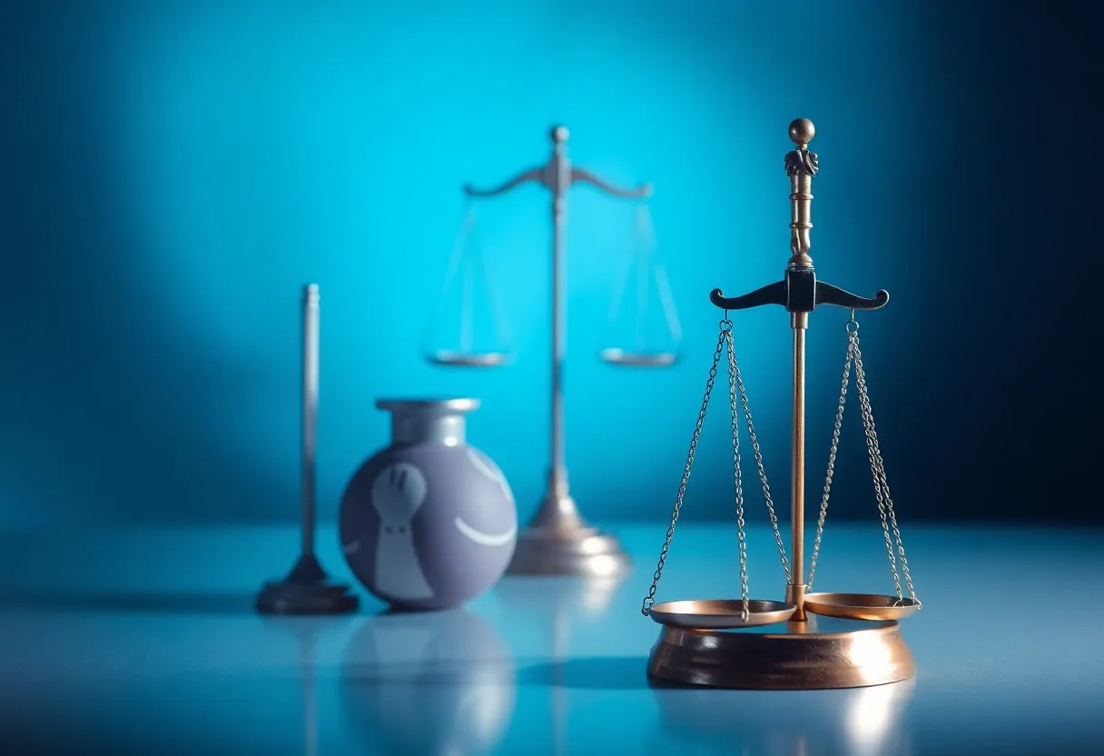 Abstract representation of medical fraud and justice