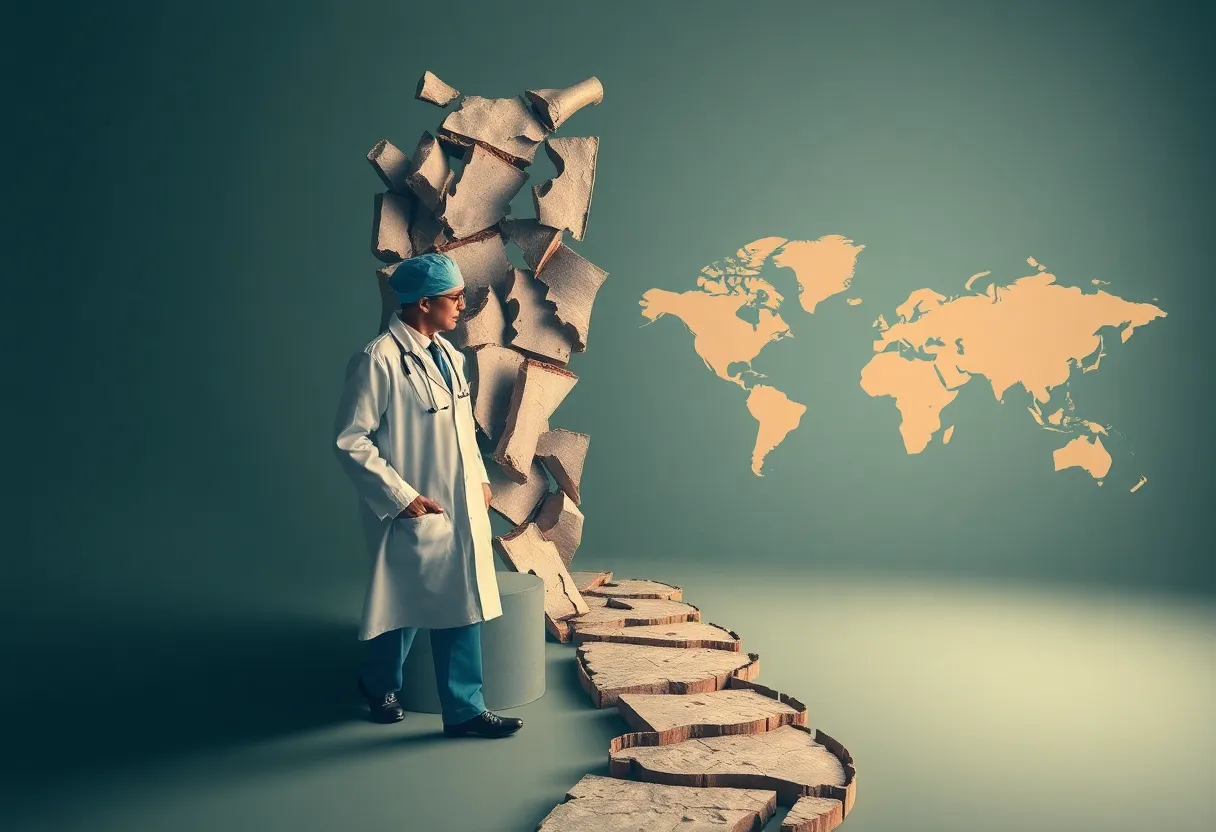Representation of healthcare professionals caught between two worlds.