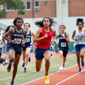 High school athletes competing in track and field events