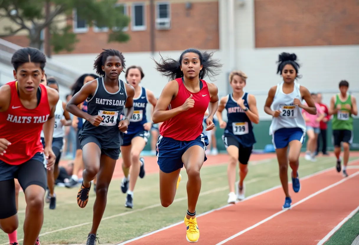 High school athletes competing in track and field events
