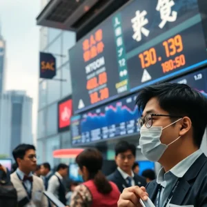 Traders in the Hong Kong stock market reacting to declining stocks