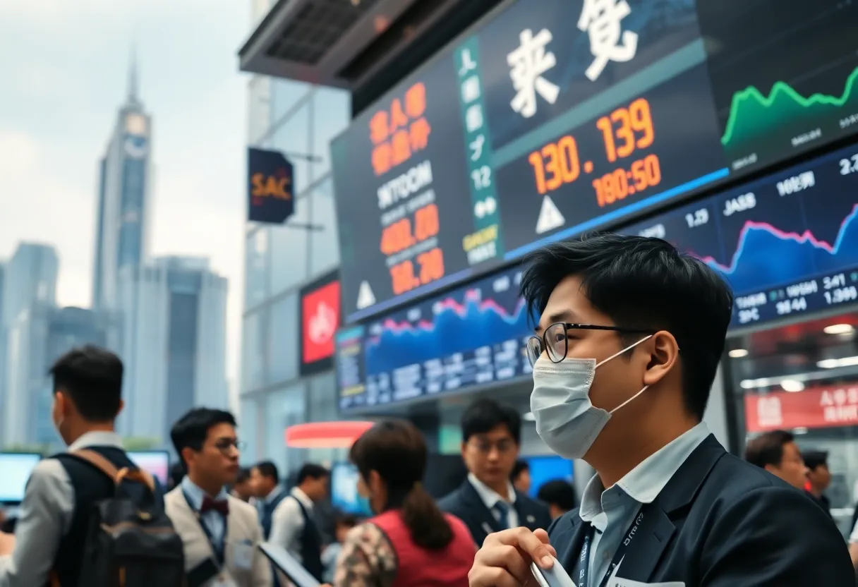Traders in the Hong Kong stock market reacting to declining stocks