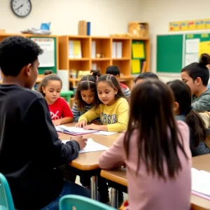 Classroom with charter and traditional school students learning together