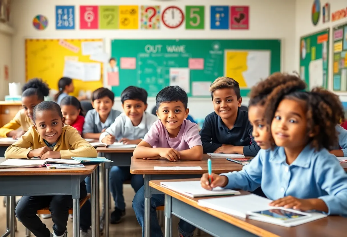 Diverse students participating in a classroom activity