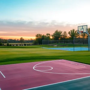 Scenic golf course with basketball elements
