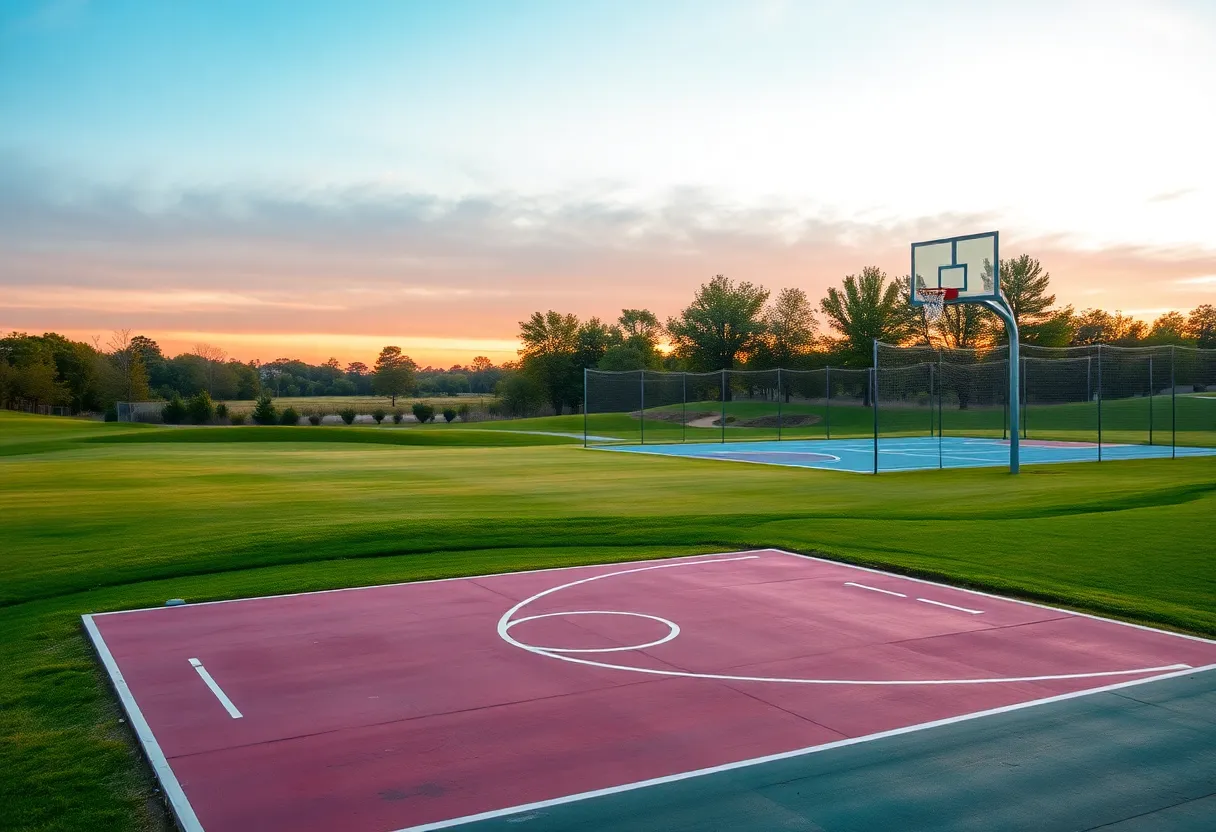 Scenic golf course with basketball elements