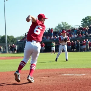 High school baseball game with players in action
