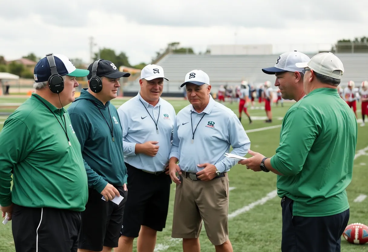Football coaches in Los Angeles discussing strategies for the upcoming season