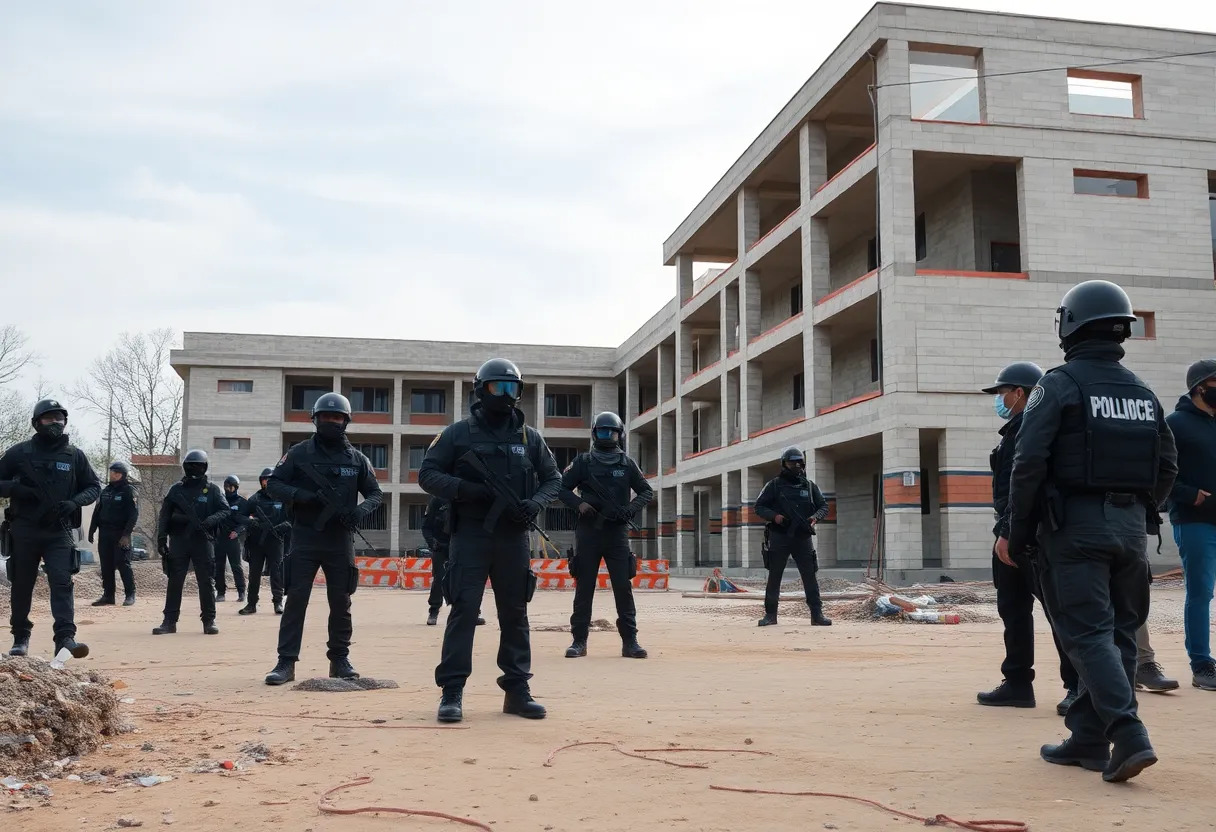 Federal agents at a construction site of Loxley Elementary School