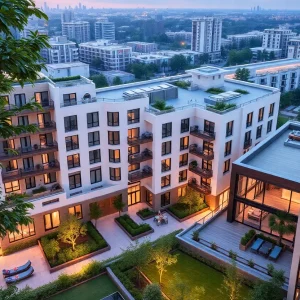 Luxury apartment complex illustrating high-end residential development in Jersey City.