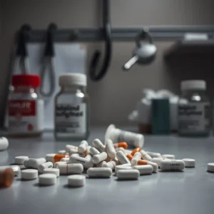 Abstract representation of medical ethics and drug distribution