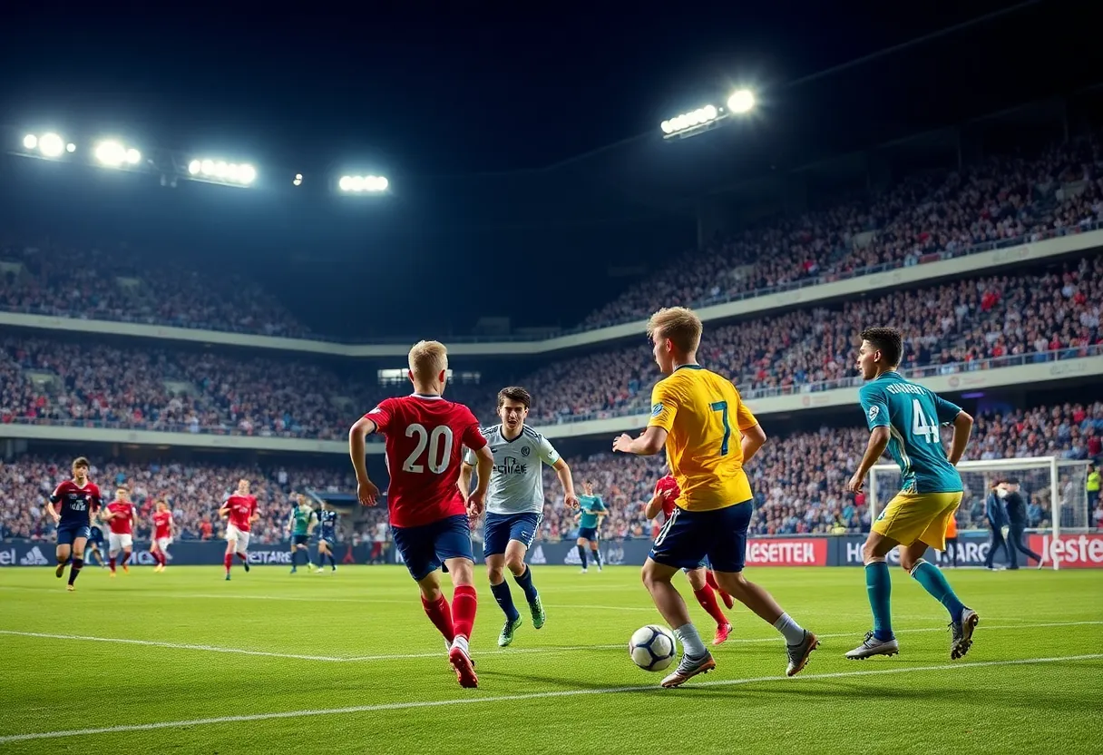 A soccer match featuring rising stars at the MLS NEXT All-Star Game.