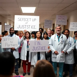 Group of resident doctors protesting for justice and safety measures