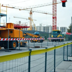Construction site in Nashville with safety measures in place