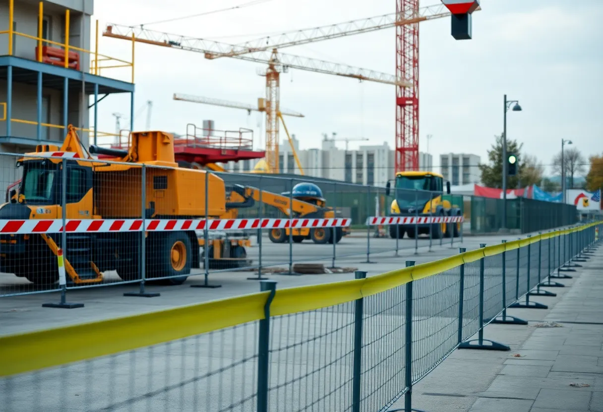 Construction site in Nashville with safety measures in place
