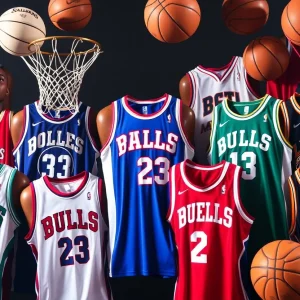 A collage of basketball elements representing the NBA offseason trades